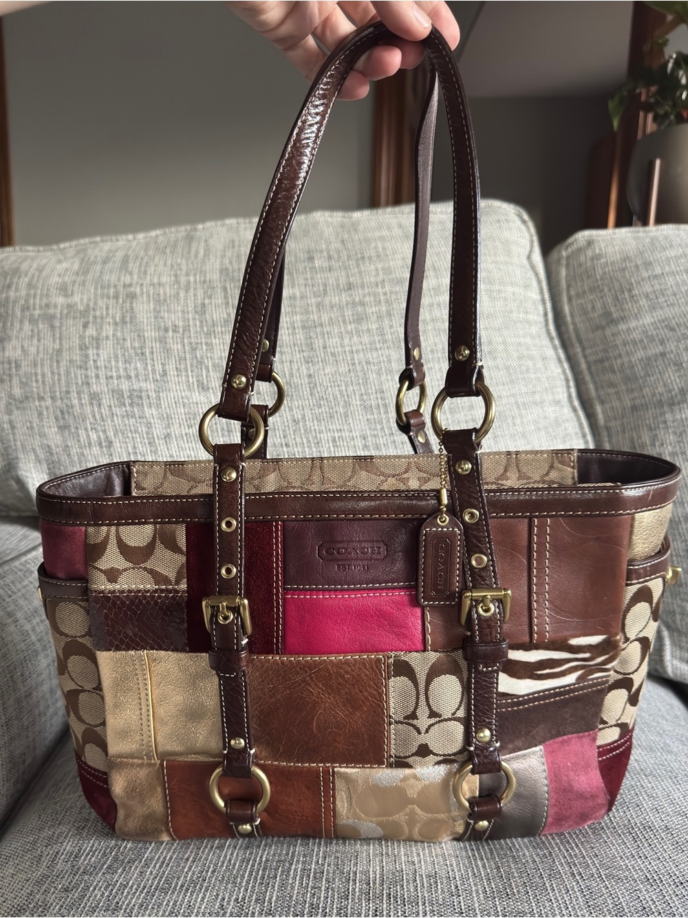 Vintage Coach Rare Y2K Limited Edition Holiday Patchwork Tote Bag G06Q-10437